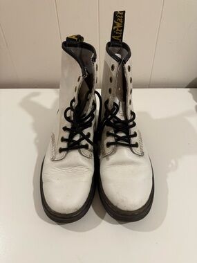 Dr. Martens White Leather Lace-Up Boots